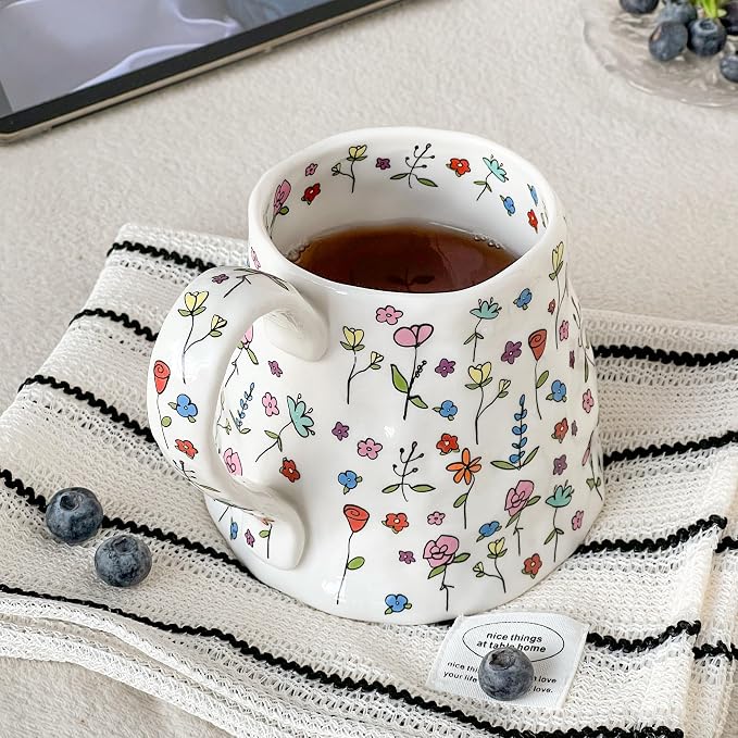 Large Ceramic Coffee Mug Cute Flower - Image 6