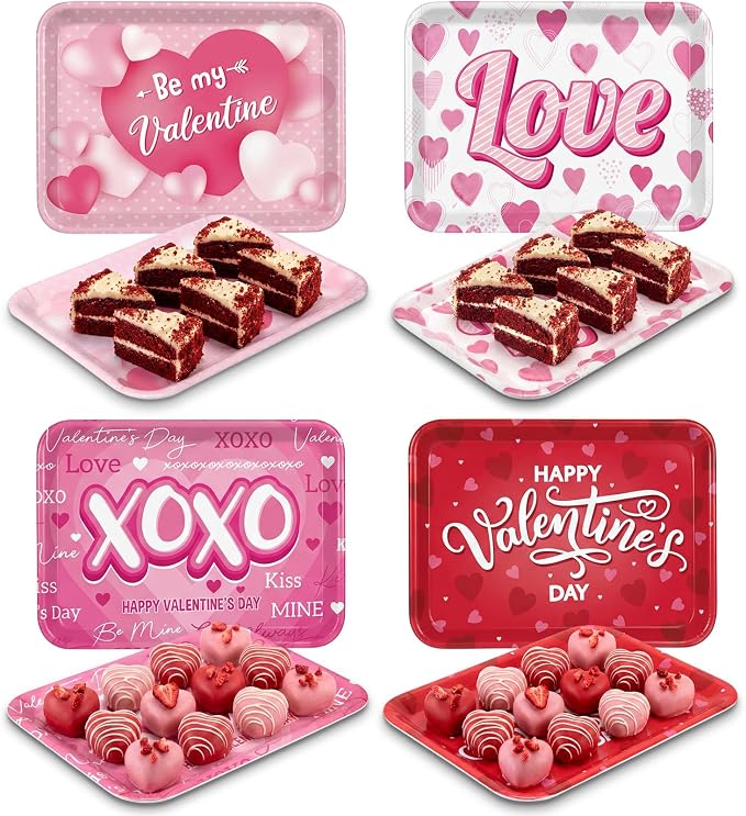 Vesici 4 Pack Valentine's Day Melamine Serving Trays, 13x10 Large Rectangular by Vesici