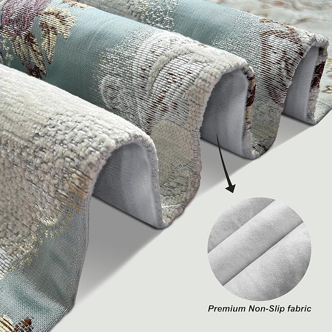 Damask Luxury Table Runner 72 inches Long Textured Chenille Light Blue | Decor - Image 4