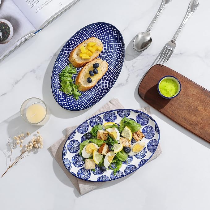 Selamica Ceramic Serving Plates, 10 Inch Oval Dinner Plates Set of 4, Small - Image 2