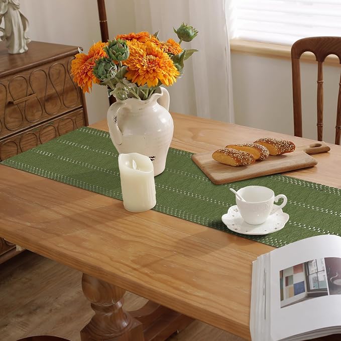 Sage Green Boho Table Runner for Home Decor 108 Inches Long - Image 6