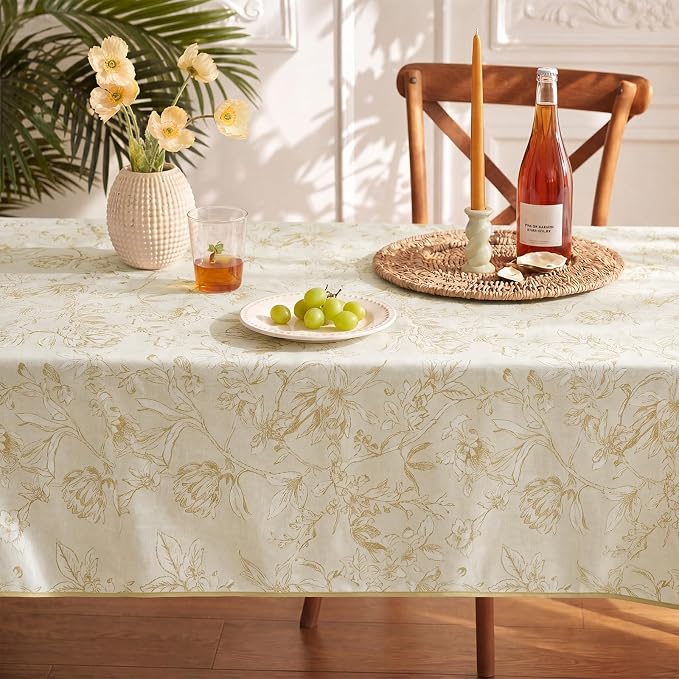 jinchan Yellow Floral Linen Rectangle Table Cloth 50 x 84 Inch | Elegant floral - Image 8