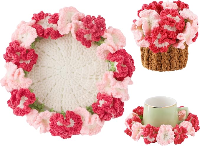 Crochet Flower Coasters, Handmade Bouquet Coasters by VaneOak