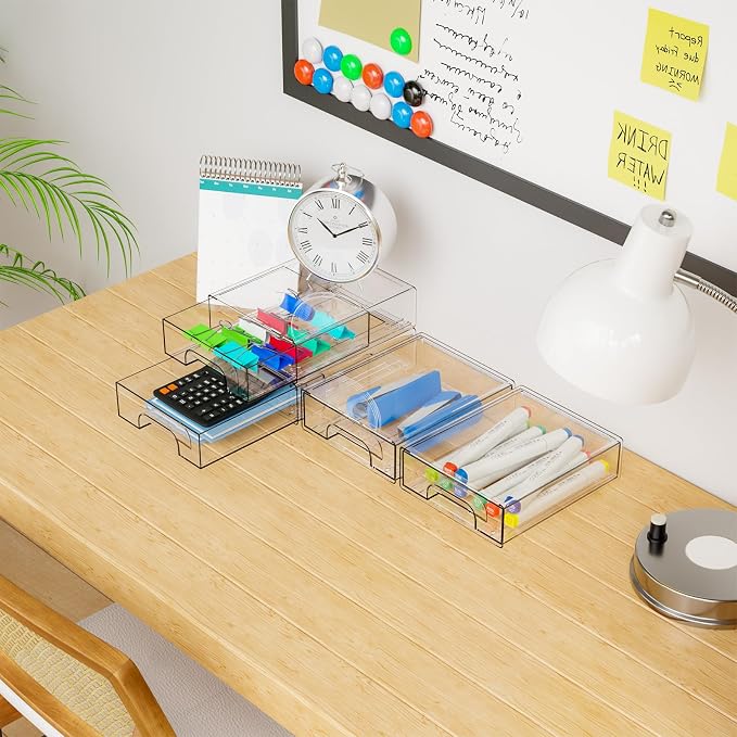 8 Pack Small Clear Stackable Storage Drawers, 2.2'' Tall Desk Organization and - Image 9