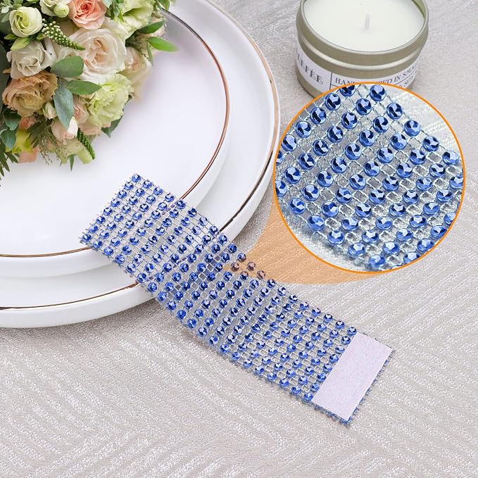 Blue Napkin Rings Bulk Set of 150pcs, Wedding Diamond Crystal Rhinestone Napkin - Image 2