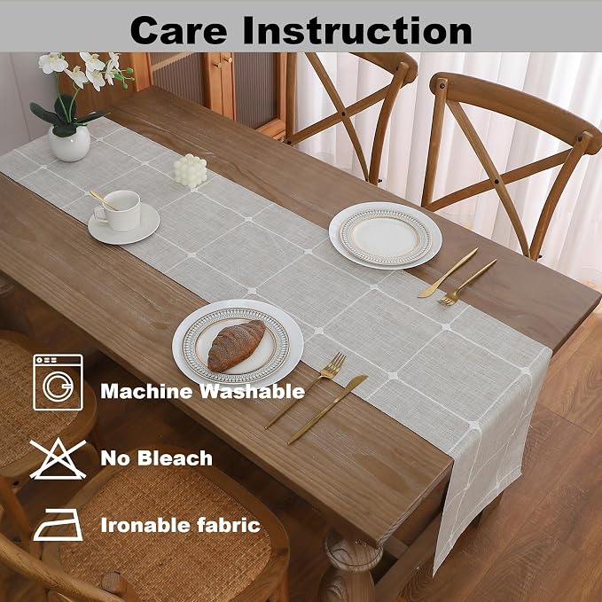 Gernaice 2PCS Boho Table Runner, Modern Plaid Cotton Linen Farmhouse Table - Image 5