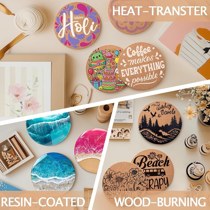 60 PCS Cork Coasters for Laser Engraving, Thick Absorbent Blank Coasters | 4 - Image 6