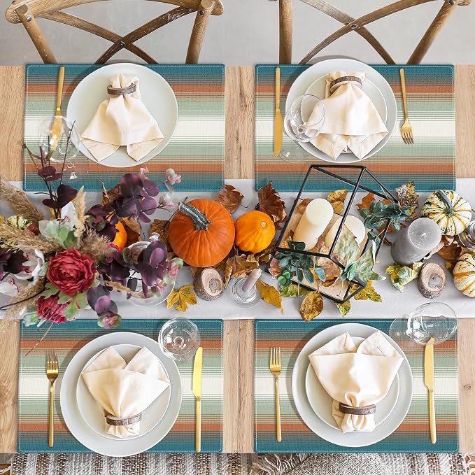 Emvency Farmhouse Placemats Set of 4, 12x18 Inch Striped Mexican Southwestern - Image 7