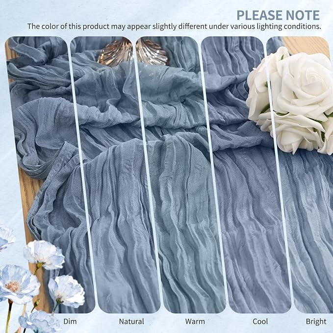 Showgeous 2 Pack Dusty Blue Cheesecloth Table Runners Boho Wedding Decor | - Image 7