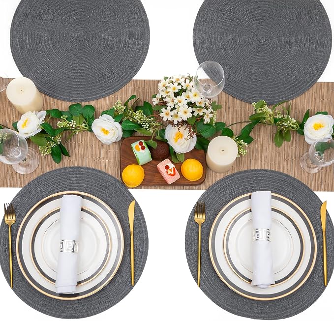 SHACOS Round Placemats Set of 6 Washable 15 inch Round Table Mats Cotton - Image 5