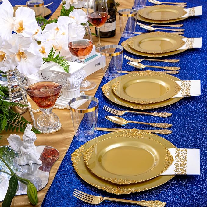 Morejoy 175PCS Solid Gold Plastic Plates - Image 4
