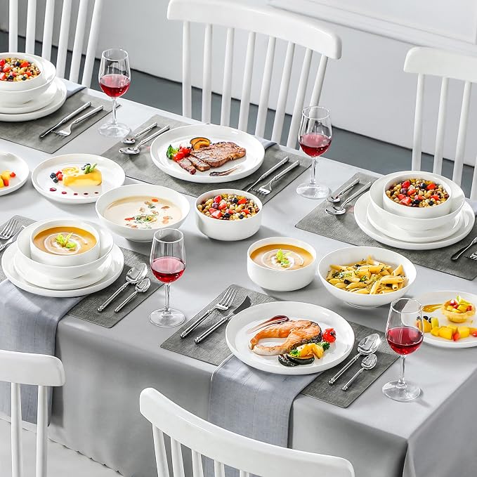 MALACASA 24 Pcs Porcelain Plates and Bowls Sets, Dinnerware Set - Image 5
