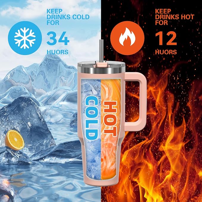 40 oz Tumbler with Handle, Tumbler with Lid and Straw, Double Wall Insulated - Image 2