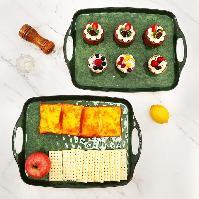 TP Melamine Serving Trays with Handles, Retro Green | Large Rectangular Trays - Image 6