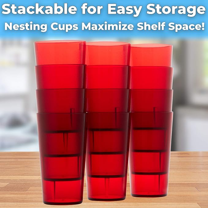 Restaurant Grade, BPA-Free 12oz Red Plastic Cups 24pk. Super Durable, Break - Image 4