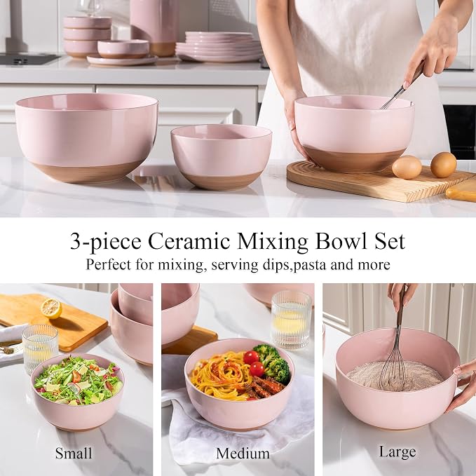 AmorArc Ceramic Mixing Bowls, Stoneware Nesting Bowls Set of 3 - Image 4