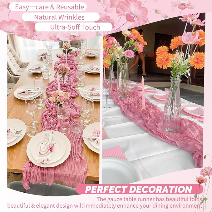 Showgeous 18 Pack Dusty Rose Cheesecloth Table Runner, 17 x 108 Inches | Boho - Image 6
