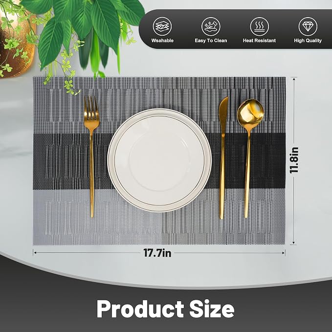 Placemats Set of 6，Non-Slip PVC Weave Table Mats Easy to Clean，Heat Resistant - Image 2