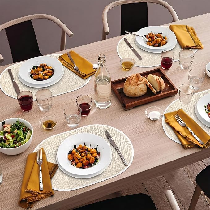 Beige Placemats Set of 4, 12x18 Inch Oval Washable Place Mats Easy to Clean - Image 7