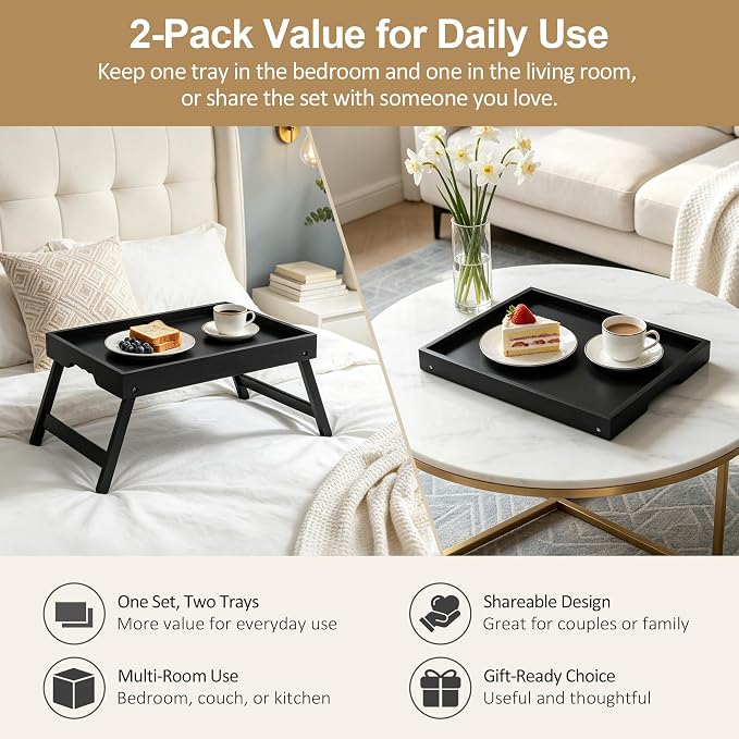 Bamboo Breakfast Trays with Folding Legs, laptops and serving in bed or on sofa. - Image 4