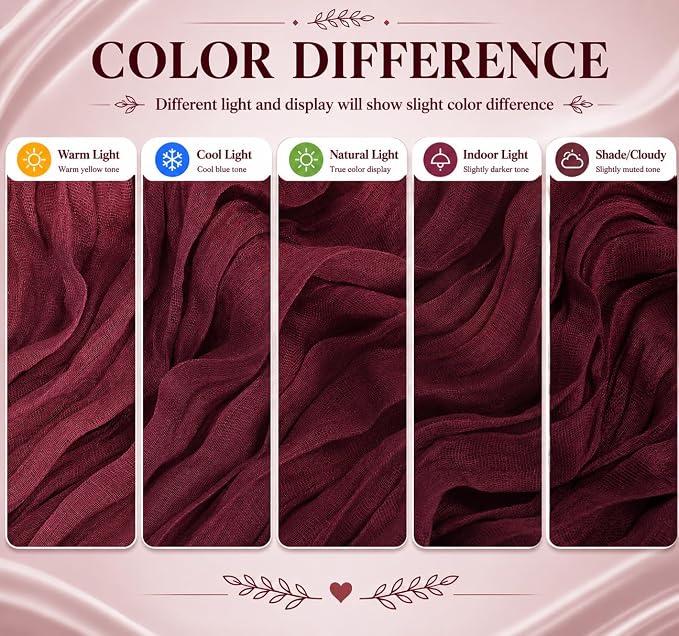 12 Pack Burgundy Cheesecloth Table Runner 17x108 Inch Boho Rustic Semi Sheer - Image 6