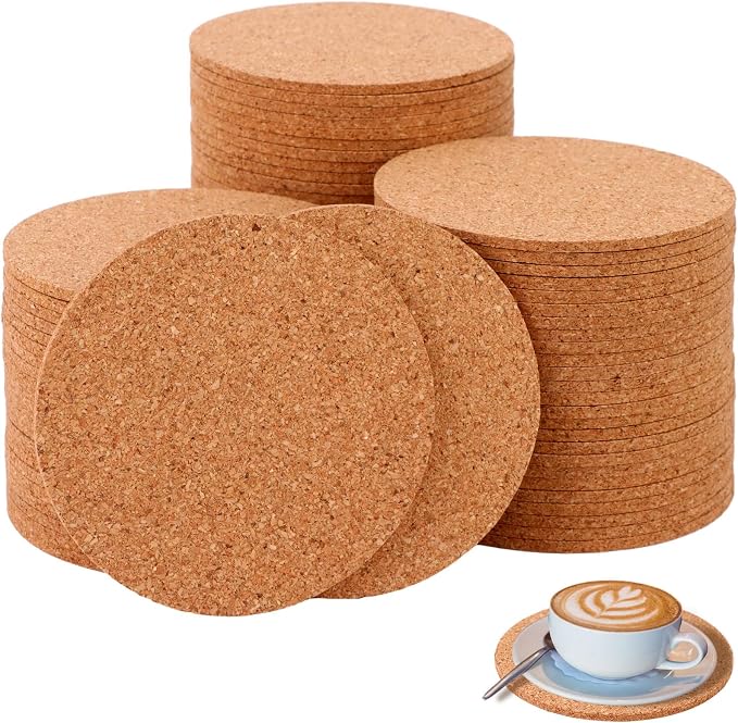 80 Pcs Cork Coasters for Drinks 3.5 Inches Reusable Round Blank Cork Coasters by Droutti