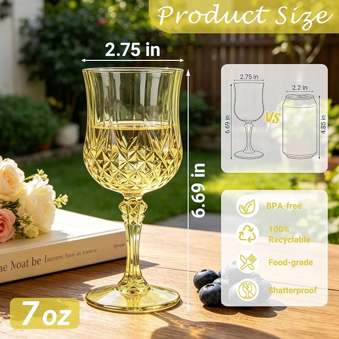 12Pack Plastic Wine Glasses, 7oz Vintage Goblets - Image 2