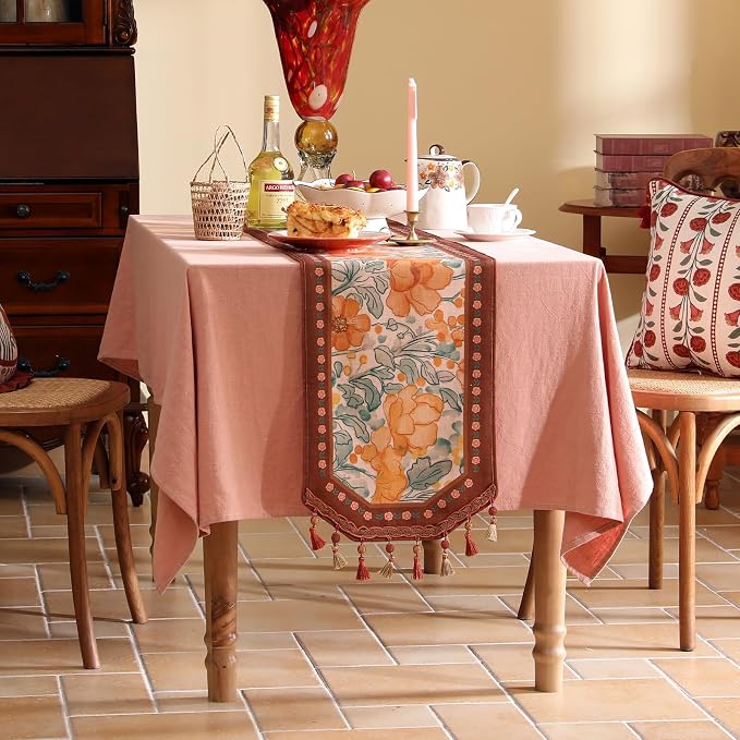 bilin gaier Designer Vintage Orange Floral Small Table Runner, French Farmhouse - Image 9