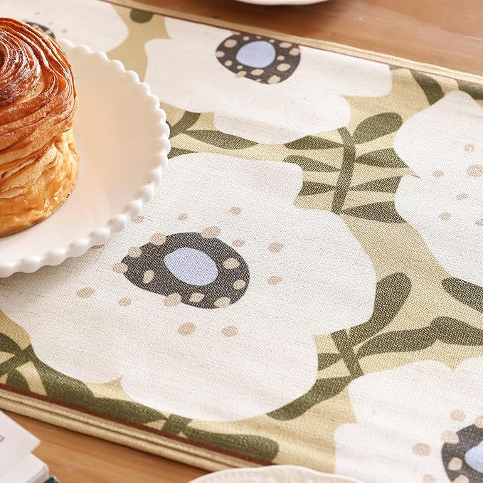 bilin gaier Designer French Linen Small Table Runner, Floral Pattern, Dining - Image 5