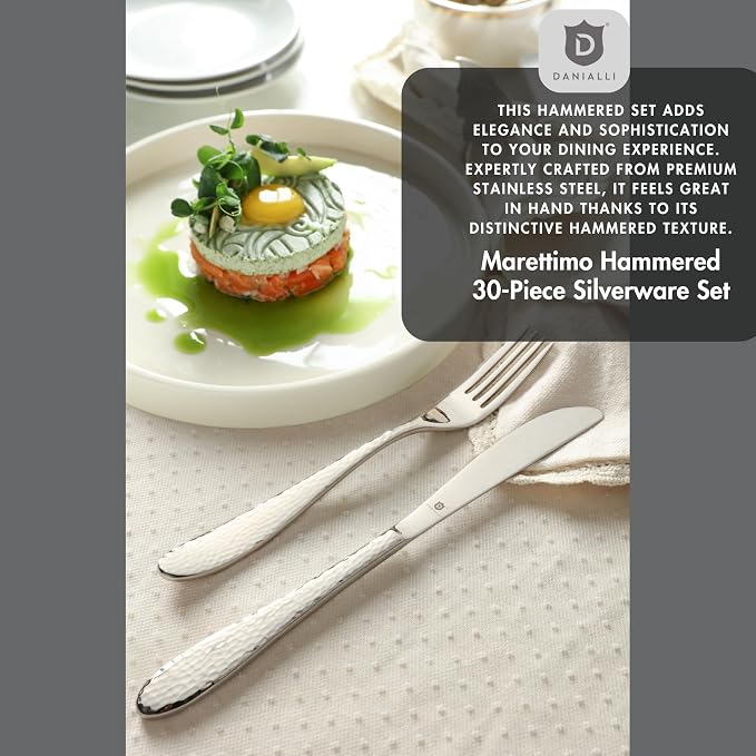 Hammered Silverware Set | Premium 18/10 Stainless Steel Flatware Service - Image 4