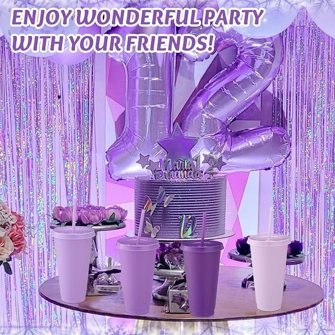 Skylety Plastic Cups with Lids and Straws 24 oz Reusable Tumbler Large Travel - Image 7