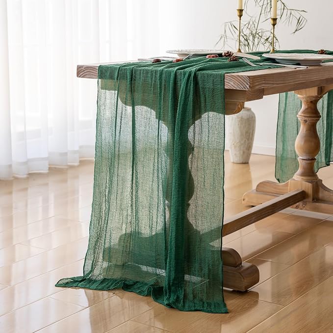 Emerald Green Cheesecloth Table Runner 120 Inches - Image 2