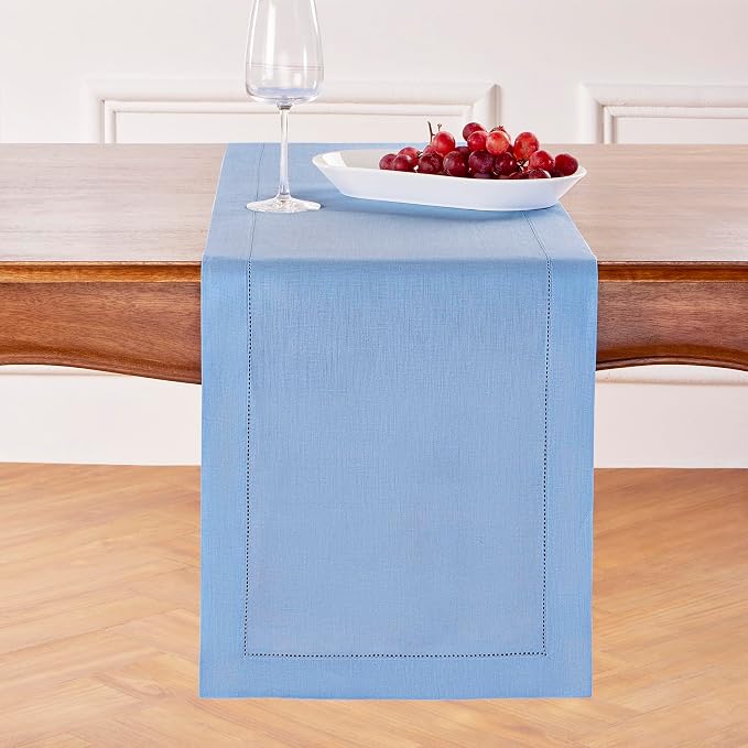 Solino Home 100% Pure Linen Dining Table Runner Cornflower Blue, 14 x 90 in | by SolinoHome