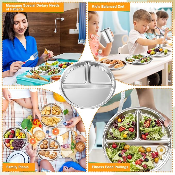Jinei 10 Pcs Stainless Steel Dishes Set 2 Stainless Steel Plates, 2 Bowls - Image 6