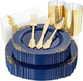 Nervure 175Pcs Blue Plastic Plates, Disposable Dinnerware Set by Nervure