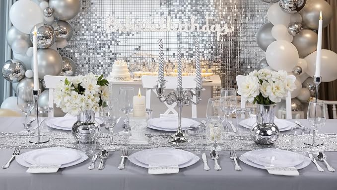 Nervure 100Pcs 10.25'' Silver Plastic Plates, Party Plates - Image 8