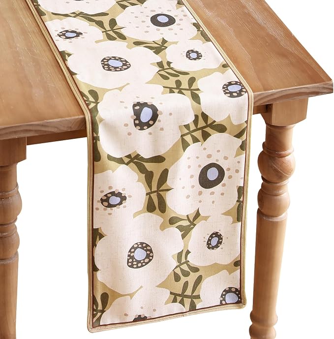 bilin gaier Designer French Linen Long Table Runner, Floral Pattern, Dining by bilingaier