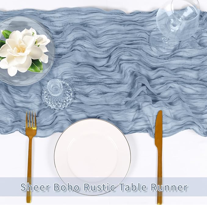 3 Pack Dusty Blue Cheesecloth Table Runner, 17 x 108 inch, Semi Sheer Boho - Image 5