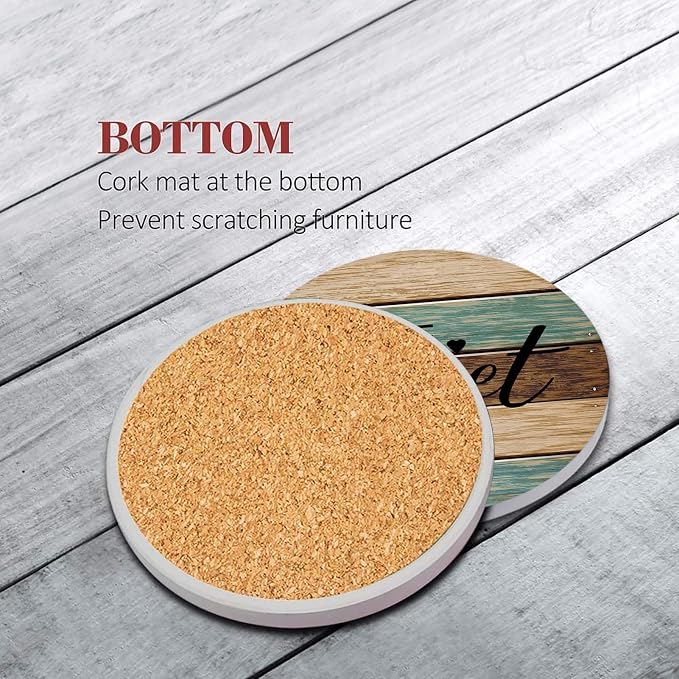 Coasters for Drinks, Ceramic Stone, Wooden | Planks Wood Paint Absorbent Round - Image 2