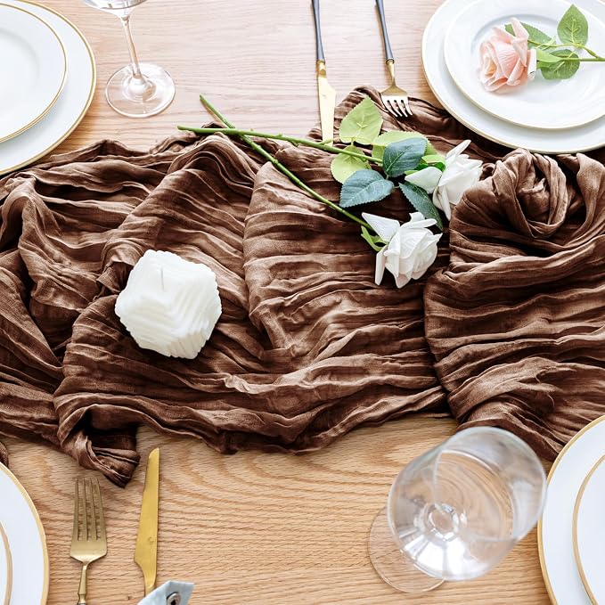 Cheesecloth Table Runner Brown 10FT Boho Gauze Runner, 6 Pack | 120 Inch Cheese - Image 5