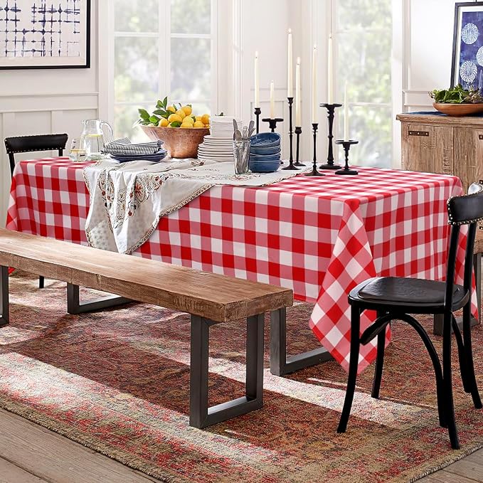 Red and White Plaid Tablecloth Waterproof, 2 Pack, 60 x 60 inch | Buffalo - Image 6