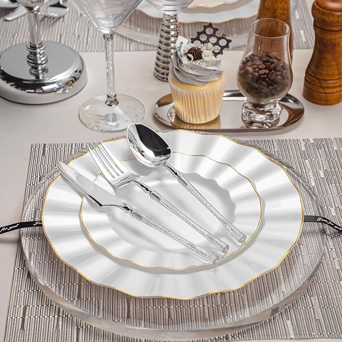 72PCS Pearl White Plastic Plates, Wavy Plates - Image 7