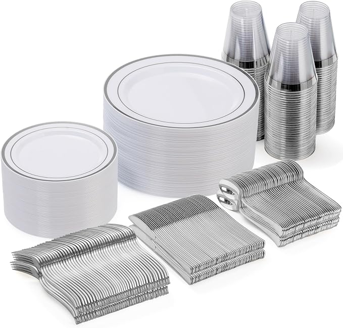 300 Pieces Silver Disposable Dinnerware Set by GoodLuck