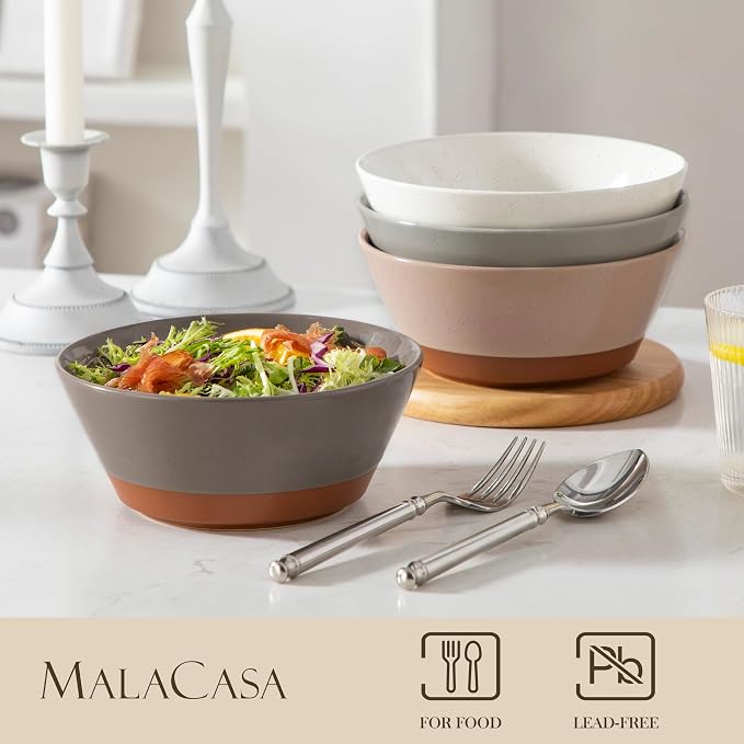 MALACASA Soup Bowls, Ceramic Salad Bowls Set of 4, 36oz Ceramic Bowls | - Image 4
