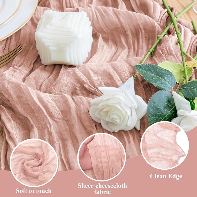 Cheesecloth Table Runner Dusty Pink 10FT Boho Gauze, 3 Pack | 120 Inch Cheese - Image 3