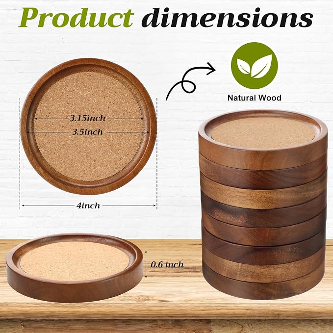 Zhehao 16 Pcs Acacia Wood Coasters Bulk 4 Inch Wooden Stackable Reusable Drink - Image 2