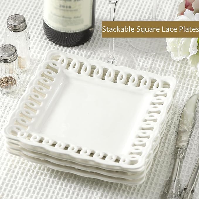 Ceramic Square Dinner Plates, 11 inch Square Serving Plate Set of 4 - Image 6