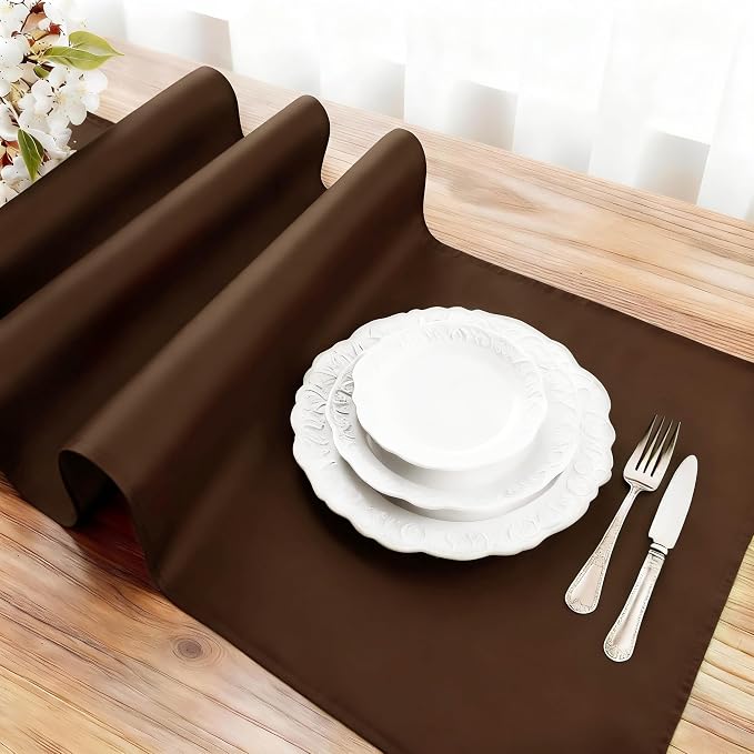 FOLINS&HOME Brown Waterproof Decorative Table Runner 72 Inches Long | 210GSM - Image 3