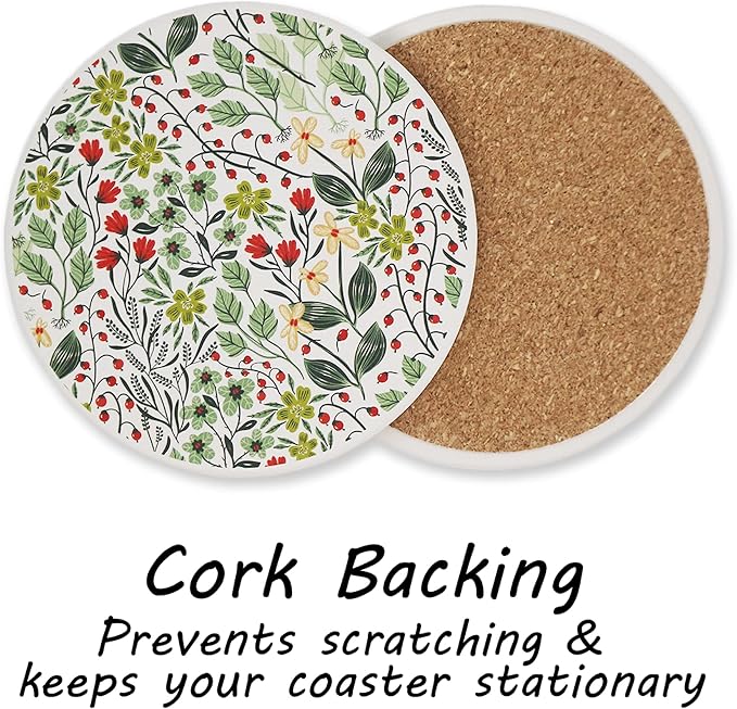 AD Set of 6 Coasters for Drinks Absorbing Round Ceramic Stone Coaster - Image 4
