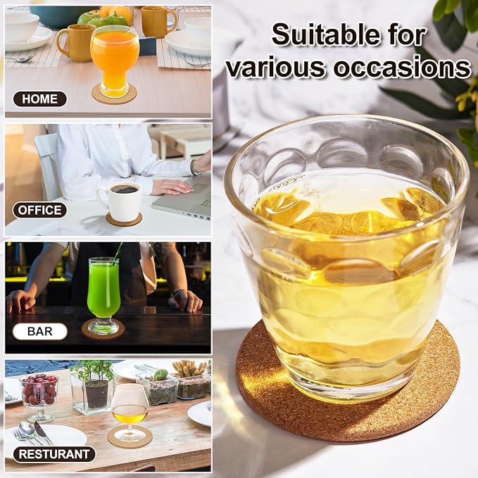 Cork Coasters Bulk for Drinks, 3.5 Inches Thick Absorbent Heat Resistant Drink - Image 5